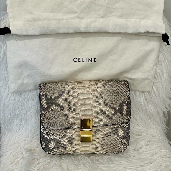 CELINE SNAKESKIN MEDUIM BOX BAG GREY/CREAM - Picture 9 of 9